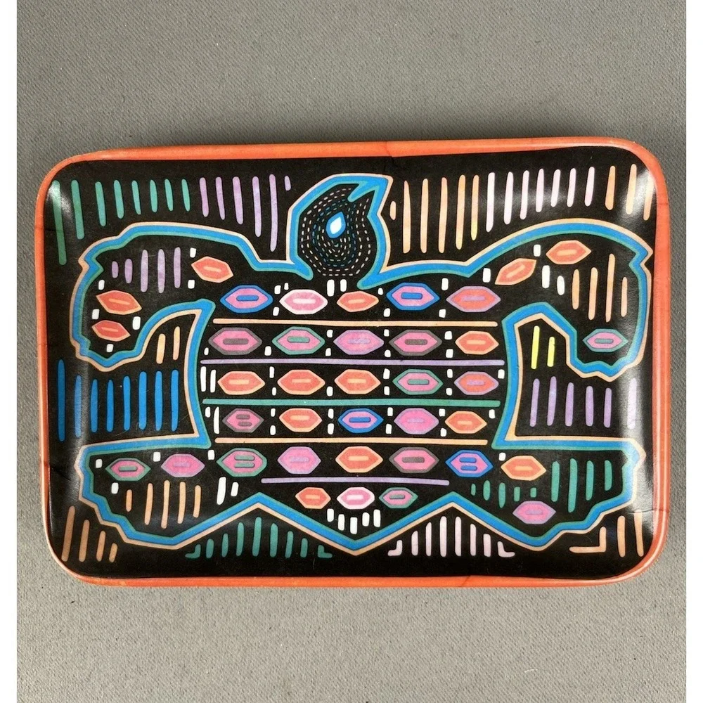 Vintage Sin-Ta-Chin Melamine Mola Trinket Dish Plate Decorative‎ Colorful Turtle